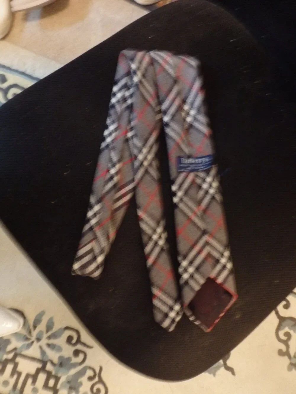 Gray Burberry's Classic plaid tie 100% wool Made in England